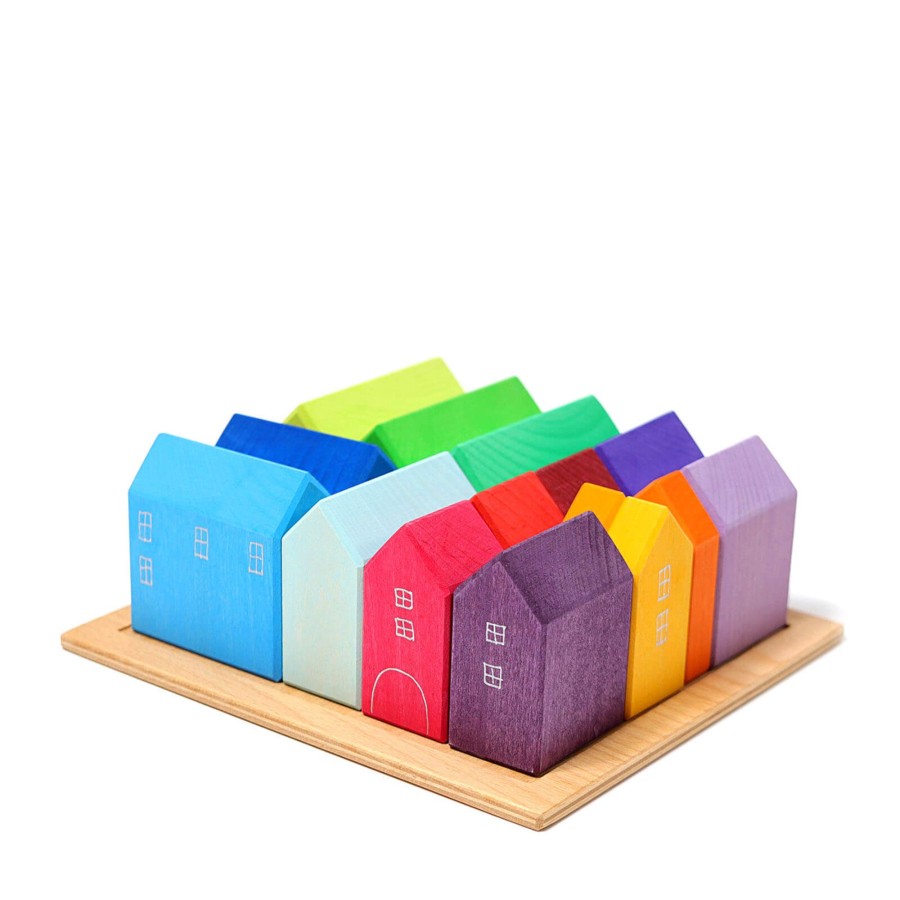 Toys Grimm’s Stacking Toys | Wooden Coloured Houses