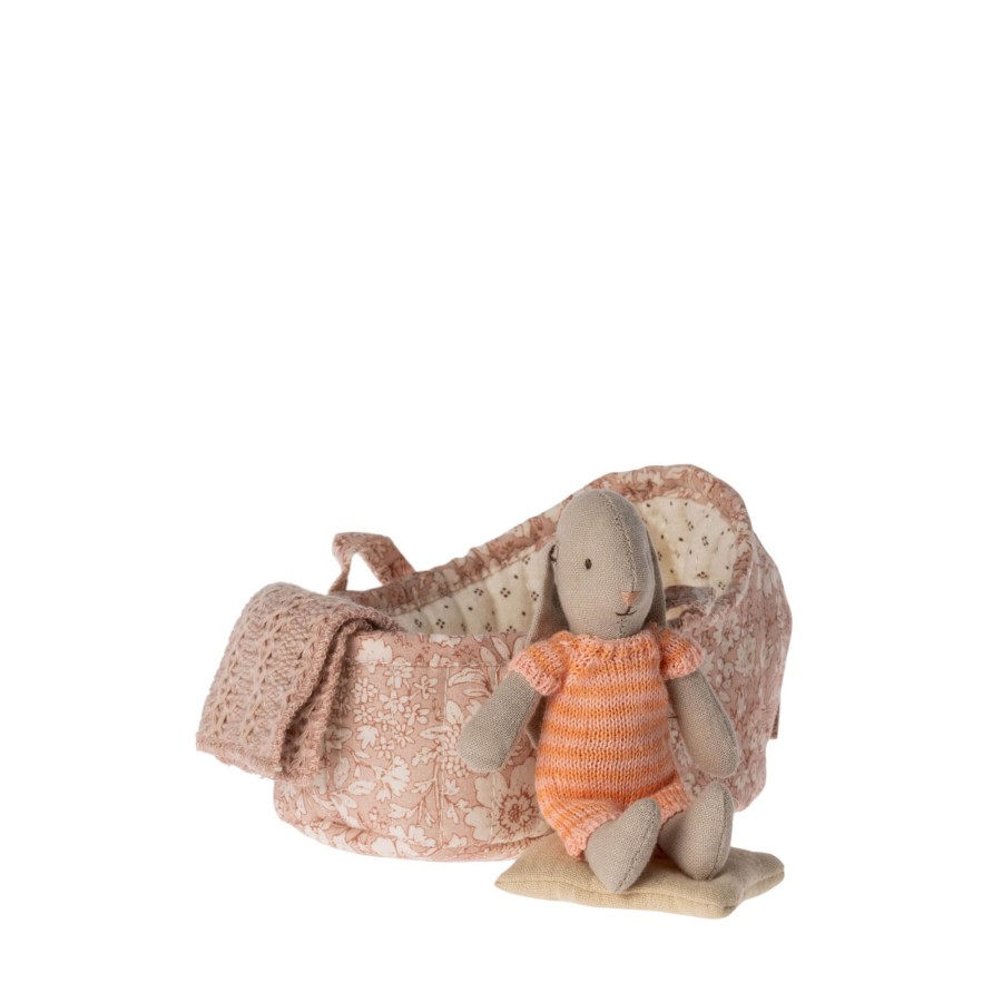 Toys Maileg Soft Toys, Comforters | Bunny In Carry Cot Micro - Coral