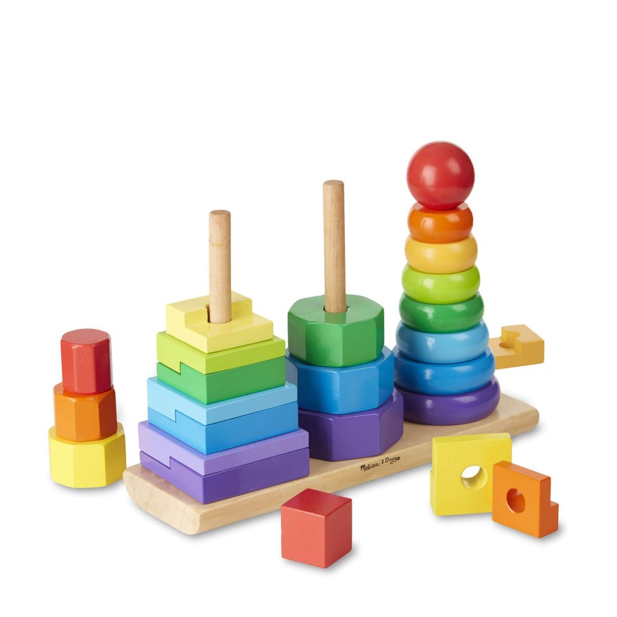 Toys Melissa and Doug Stacking Toys | Wooden Geometric Stacker