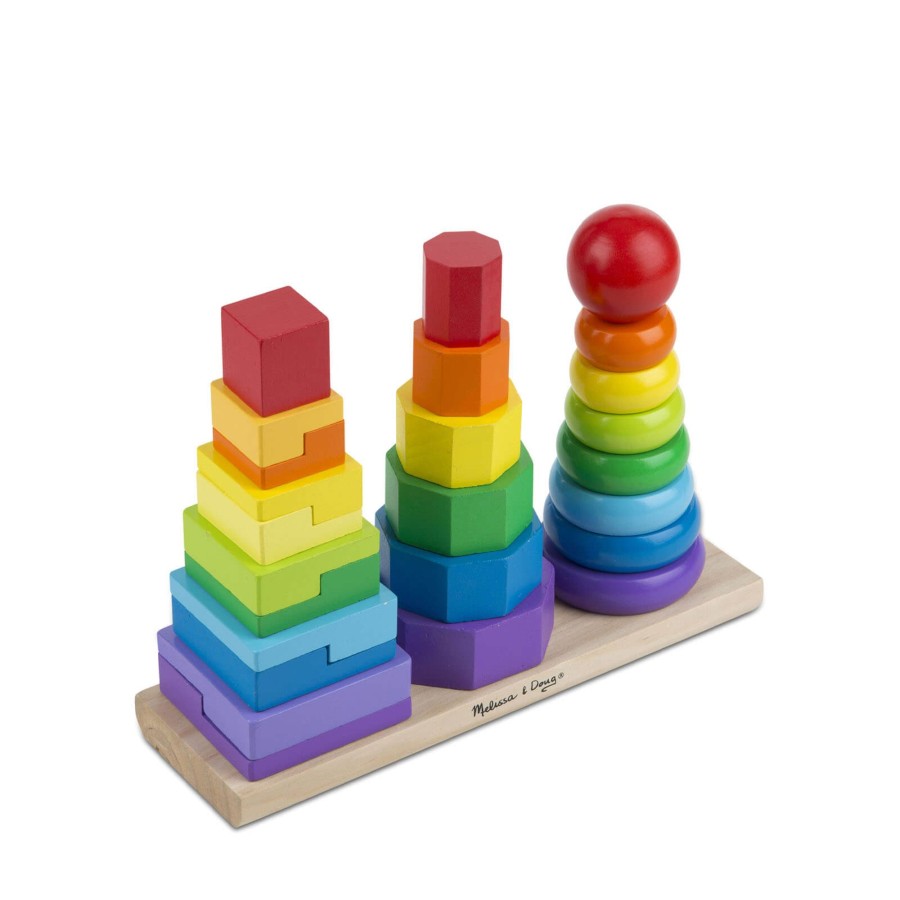 Toys Melissa and Doug Stacking Toys | Wooden Geometric Stacker