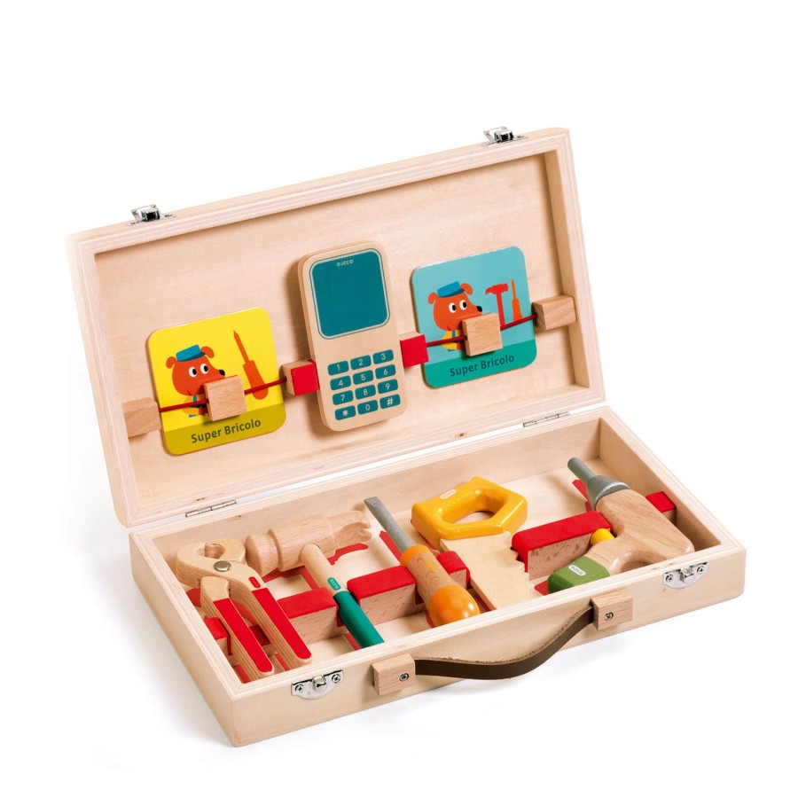 Toys Djeco Tool Sets, Workbenches | Wooden Tool Box Set - Super Bricolo