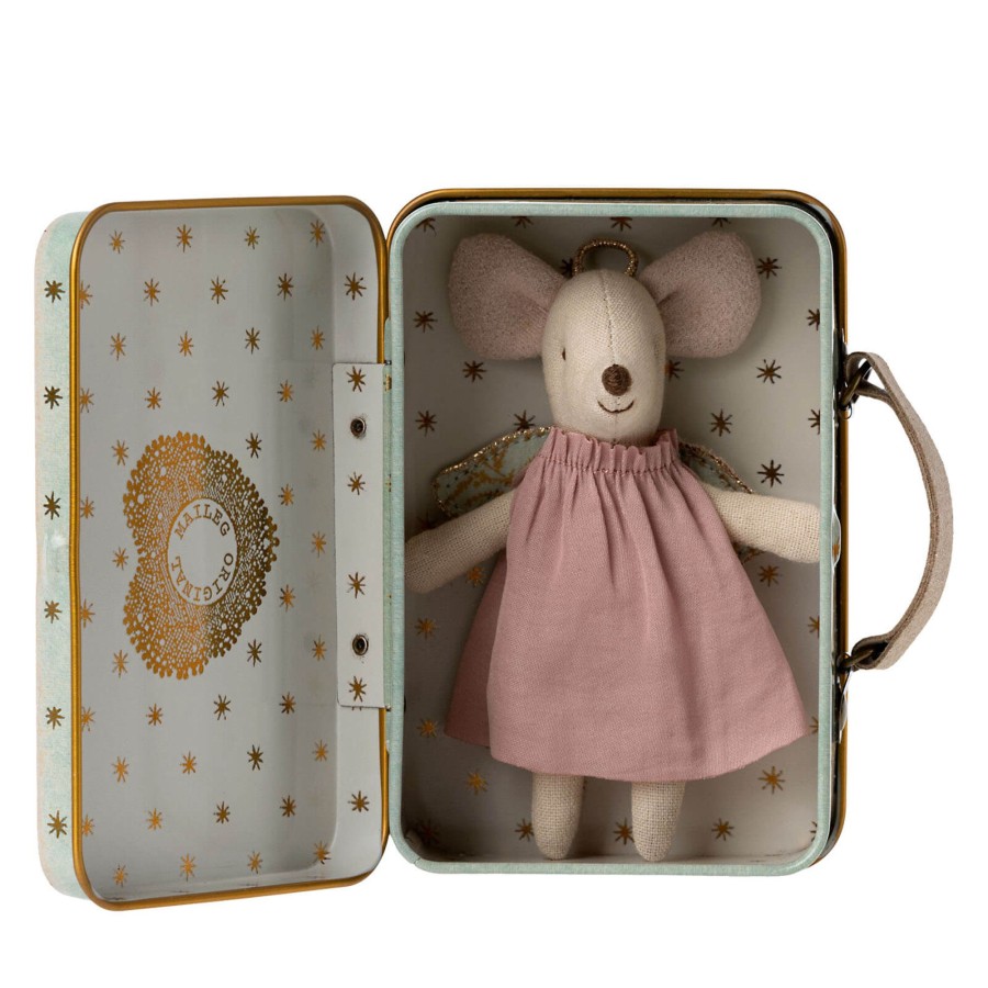 Toys Maileg Soft Toys, Comforters | Angel Mouse In Suitcase