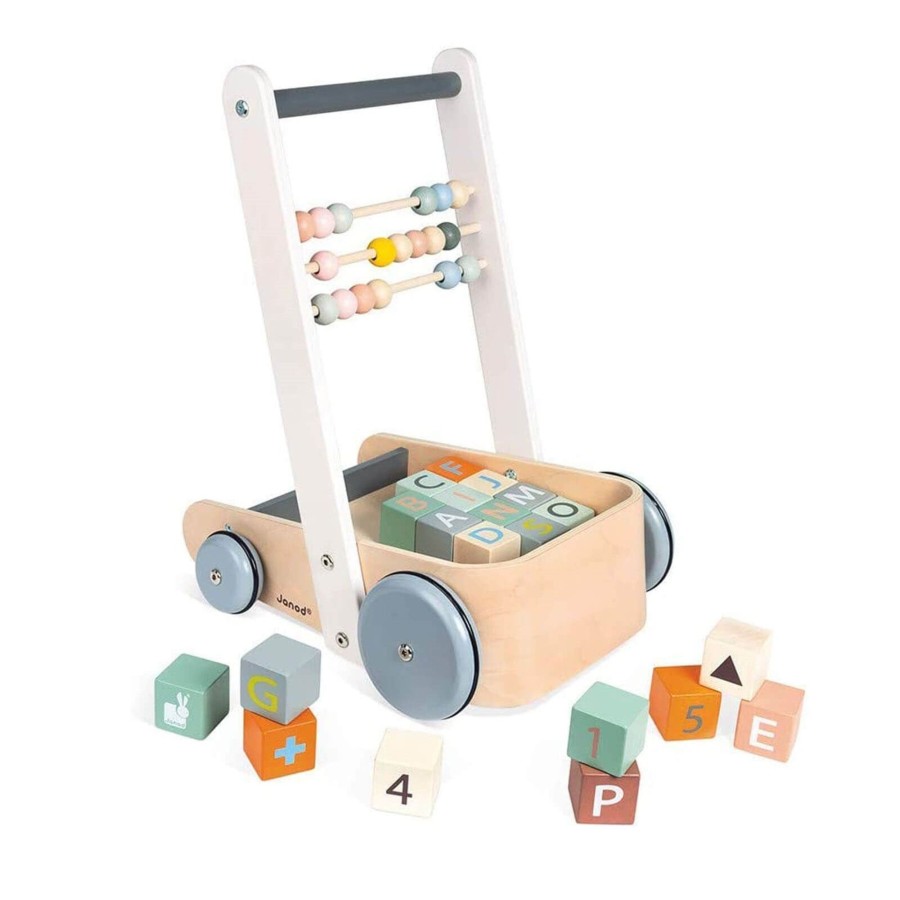 Toys Janod Push & Pull Along Toys | Sweet Cocoon Cart With Abc Blocks