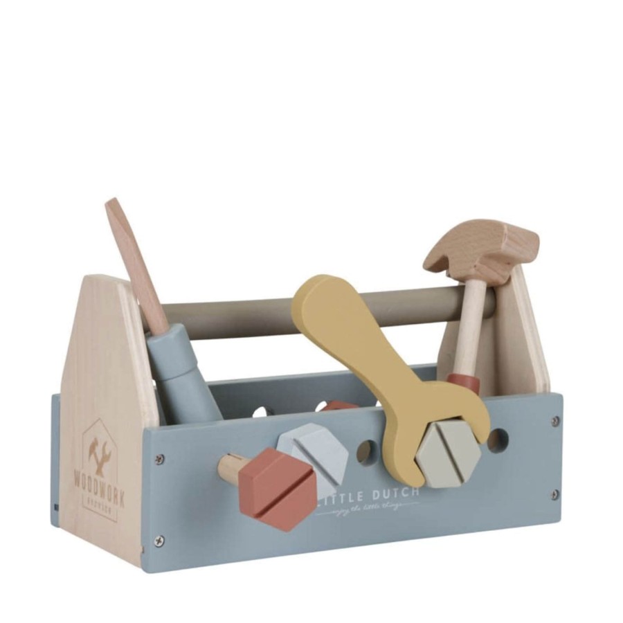 Toys Little Dutch Tool Sets, Workbenches | Wooden Blue Toolbox And Accessories