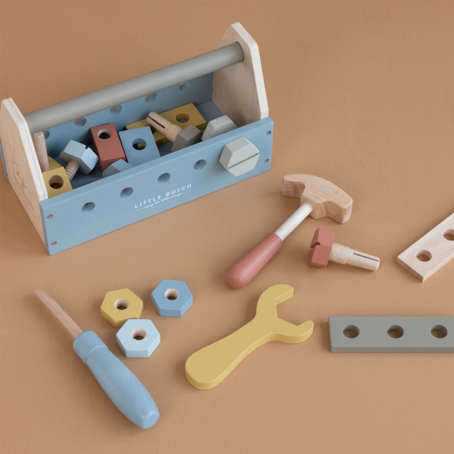 Toys Little Dutch Tool Sets, Workbenches | Wooden Blue Toolbox And Accessories