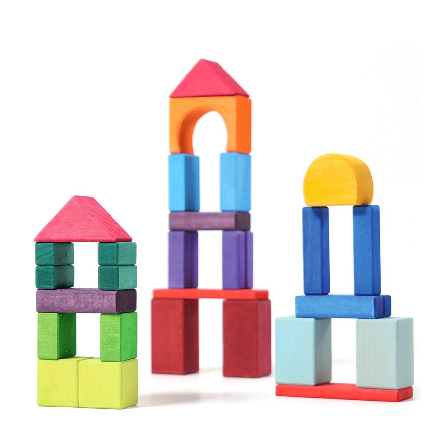 Toys Grimm’s Stacking Toys | 30 Coloured Geo Blocks Building Blocks