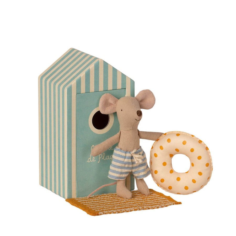 Toys Maileg Soft Toys, Comforters | Beach Mice Little Brother In Cabin De Plage