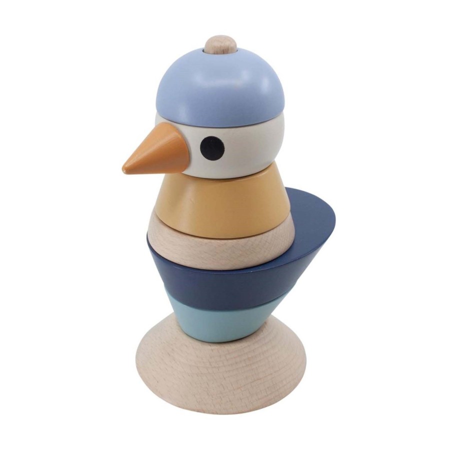 Toys Sebra Stacking Toys | Wooden Stacking Bird Denim Blue