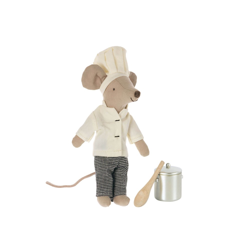 Toys Maileg Soft Toys, Comforters | Chef Mouse With Soup Pot And Spoon