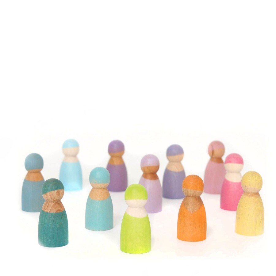 Home Grimm’s Decorative Objects | 12 Wooden Pastel Rainbow Friends Figures