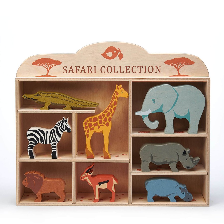 Toys Tender Leaf Wooden Toys | Safari Animals Set Plus Display Shelf