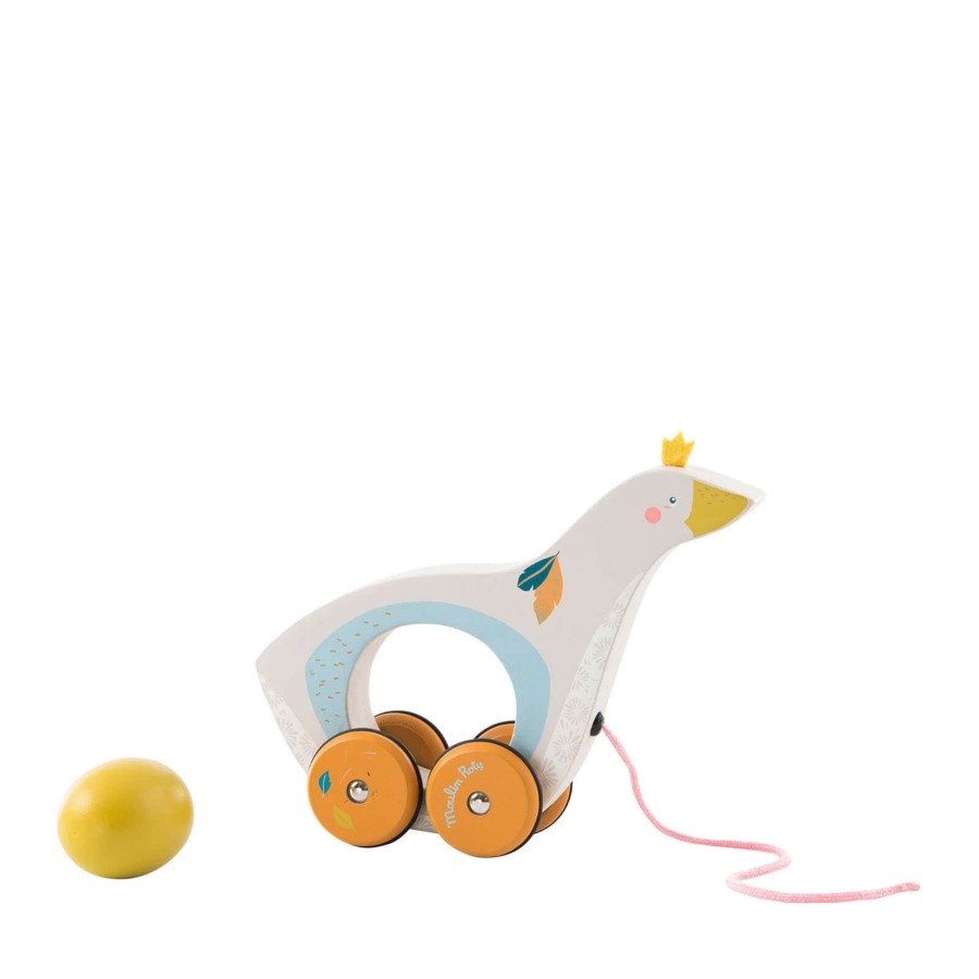 Toys Moulin Roty Push & Pull Along Toys | Wooden Pull Along Goose And Egg