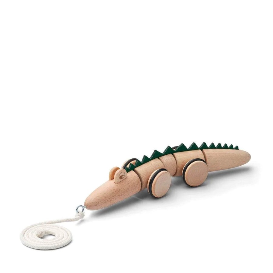 Toys Liewood Wooden Toys | Sidsel Pull Along Crocodile Toy Natural Wood / Hunter Green Mix